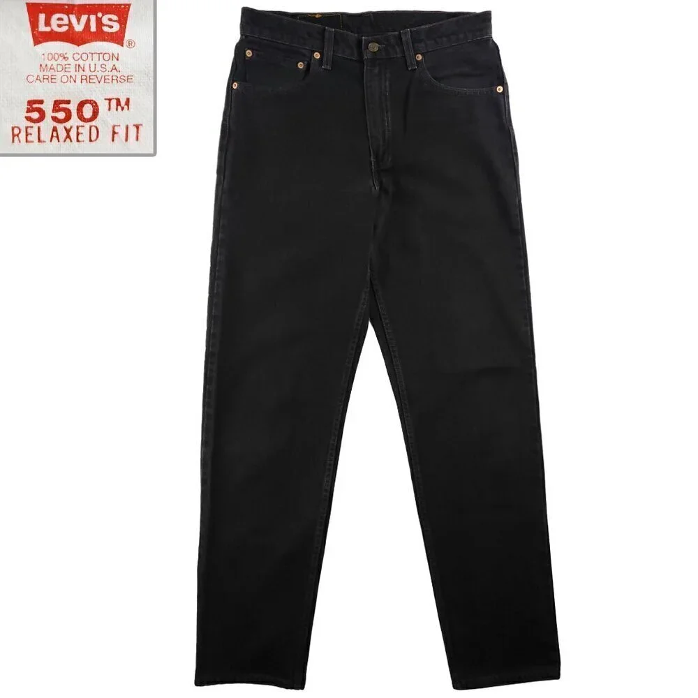 Levi's 550 Vintage Jeans 90s Relaxed Fit Batwing USA Black Denim Men's 34x34